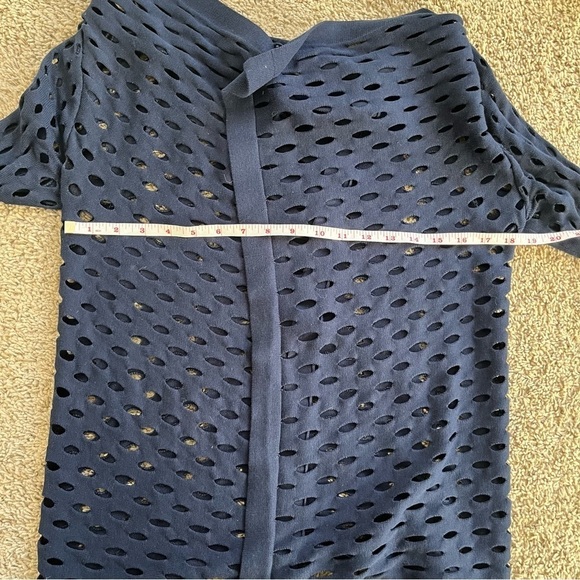 Milly Navy Pointelle Hole Silk Cardigan - Picture 7 of 12